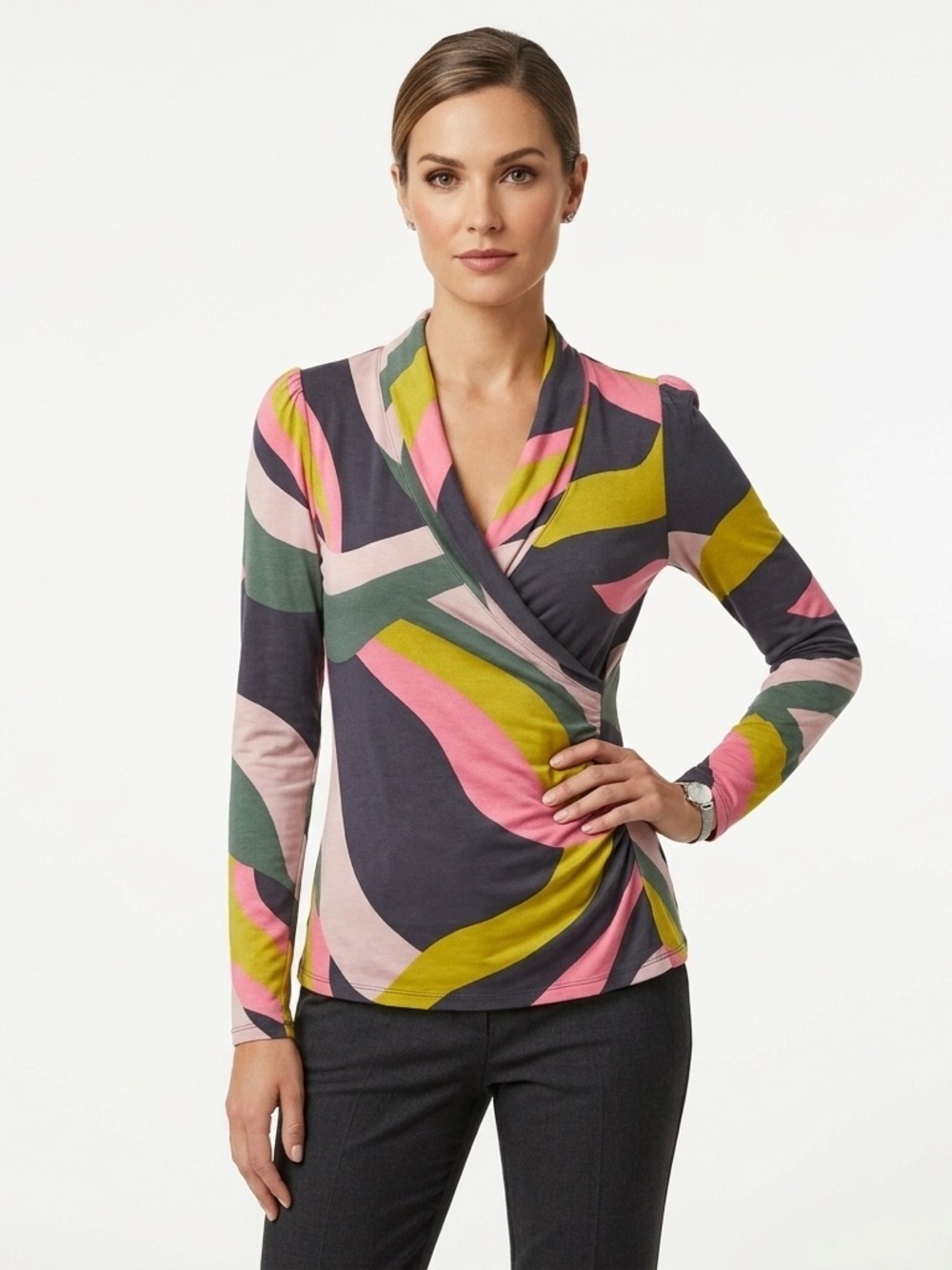 Boden Women’s Surplice Wrap Top Ruched Abstract Print Size 8